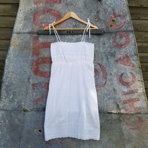 VTG 70s White Eyelet Lace Baby Doll Dress Small